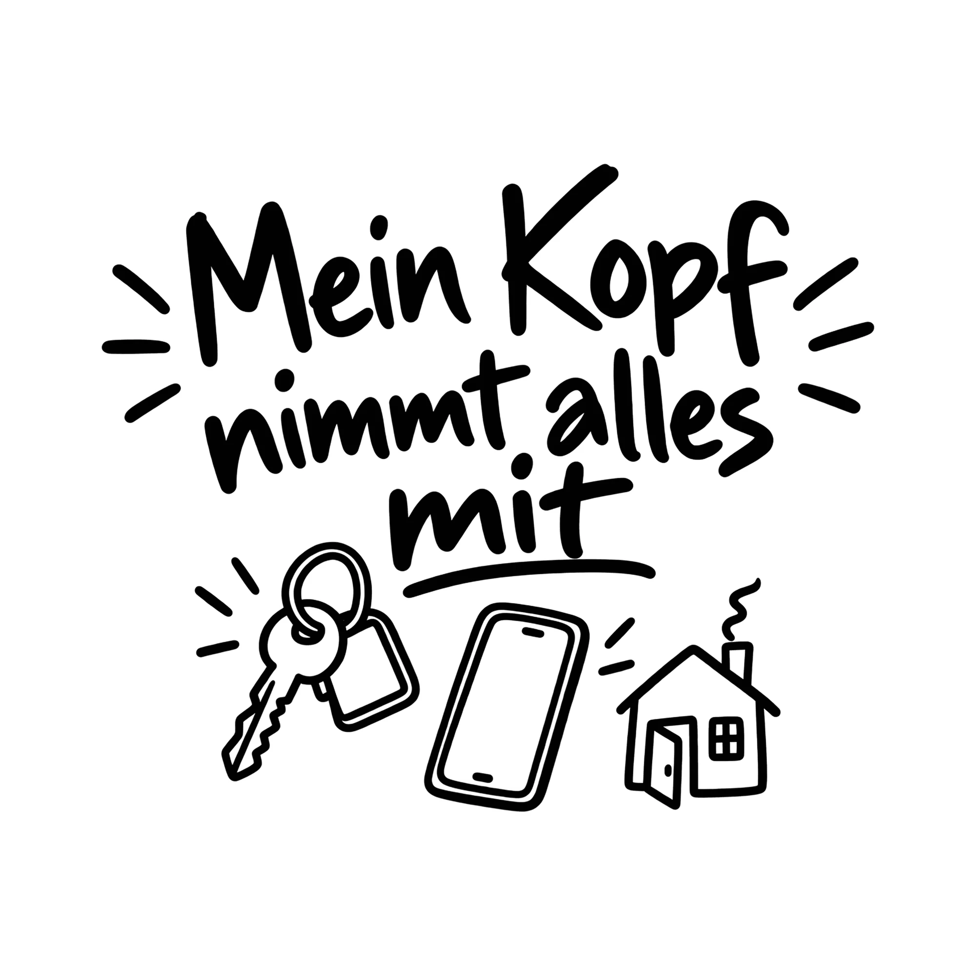 Bügelbild Mein Kopf nimmt alles mit als Grafik auf weißem Hintergrund (BB014419)