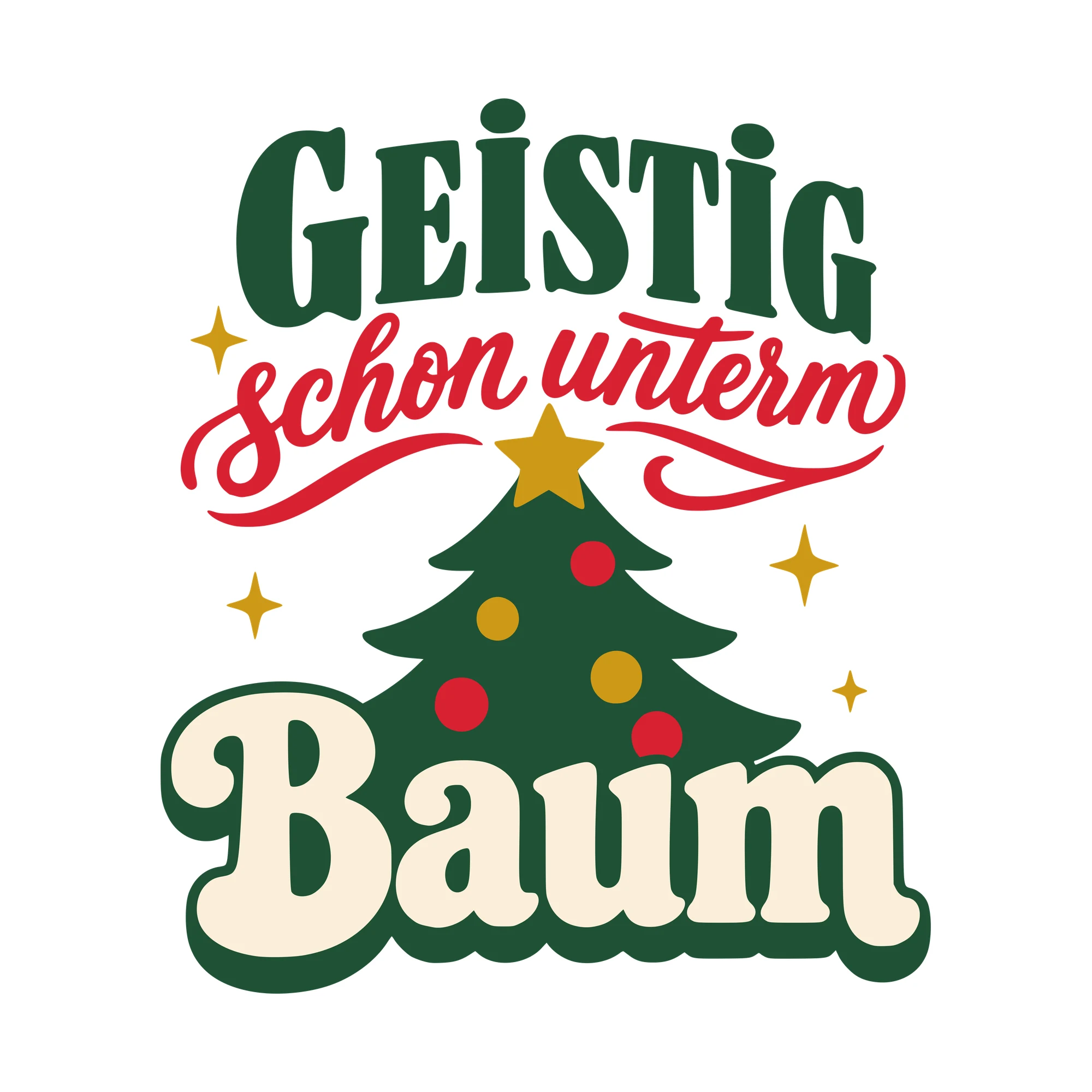 Bügelbild Geistig schon unterm Baum als Grafik auf weißem Hintergrund (BB010370)