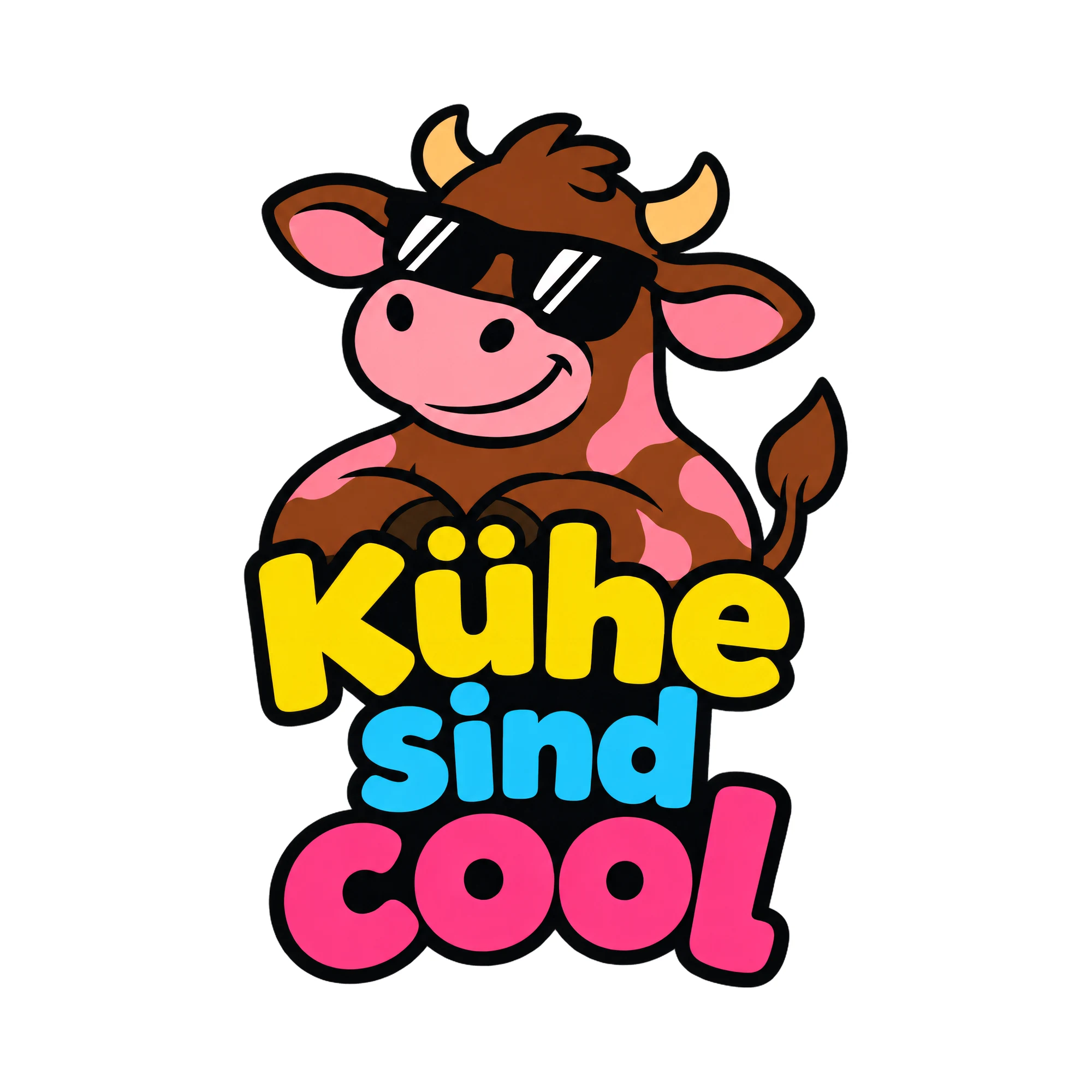 Bügelbild Kühe sind cool als Grafik auf weißem Hintergrund (BB018567)