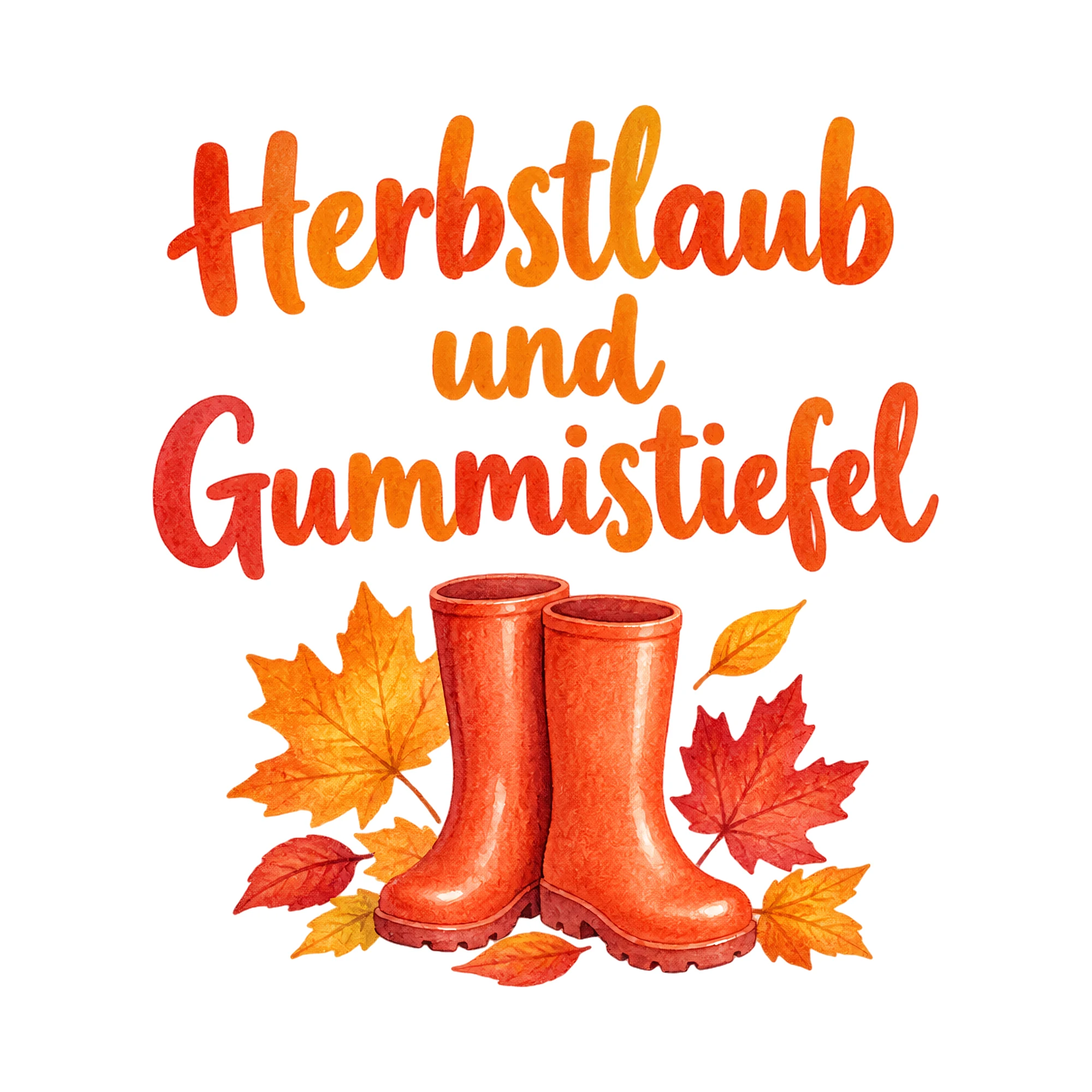 Bügelbild Herbstlaub und Gummistiefel als Grafik auf weißem Hintergrund (BB018417)