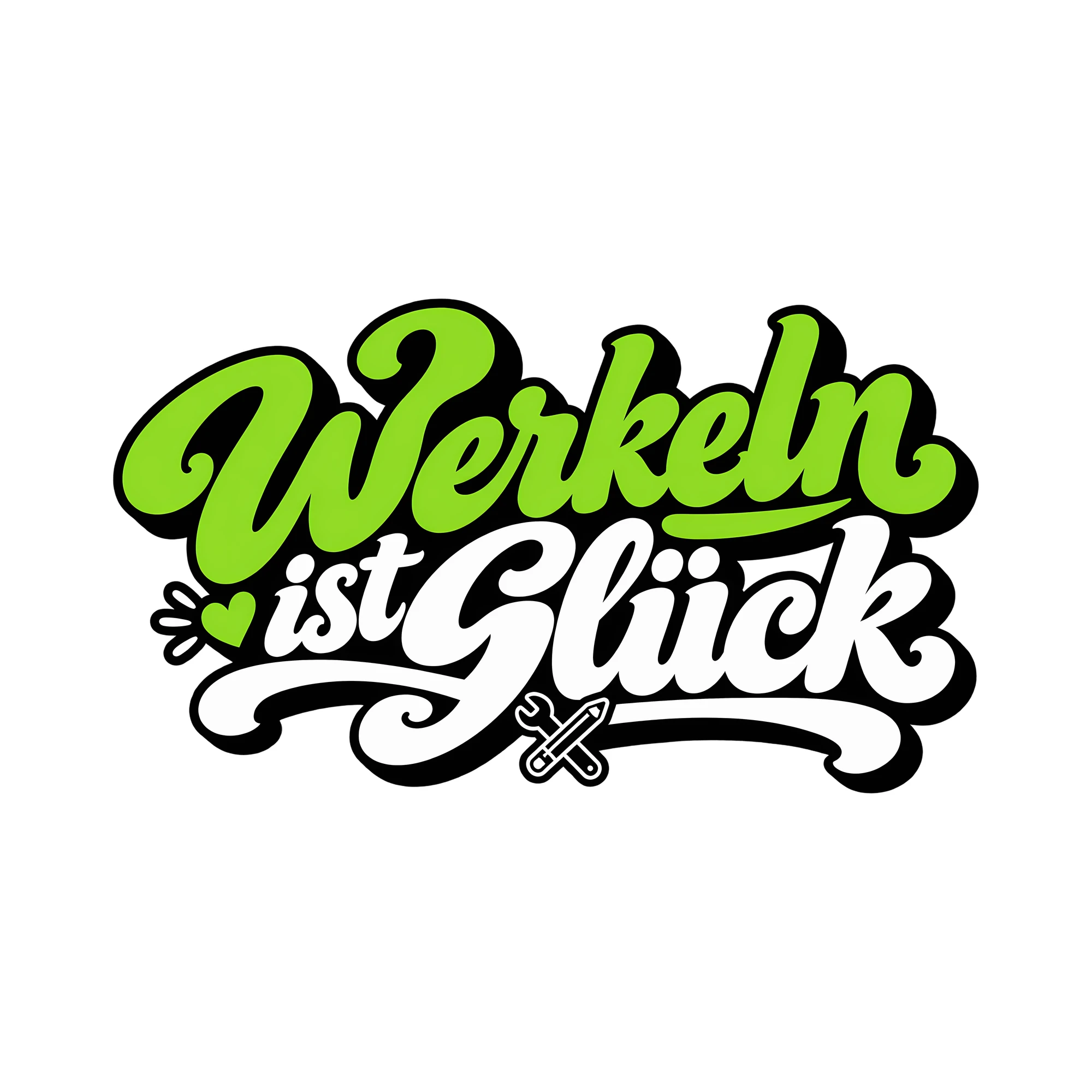 Bügelbild Werkeln ist Glück als Grafik auf weißem Hintergrund (BB011580)
