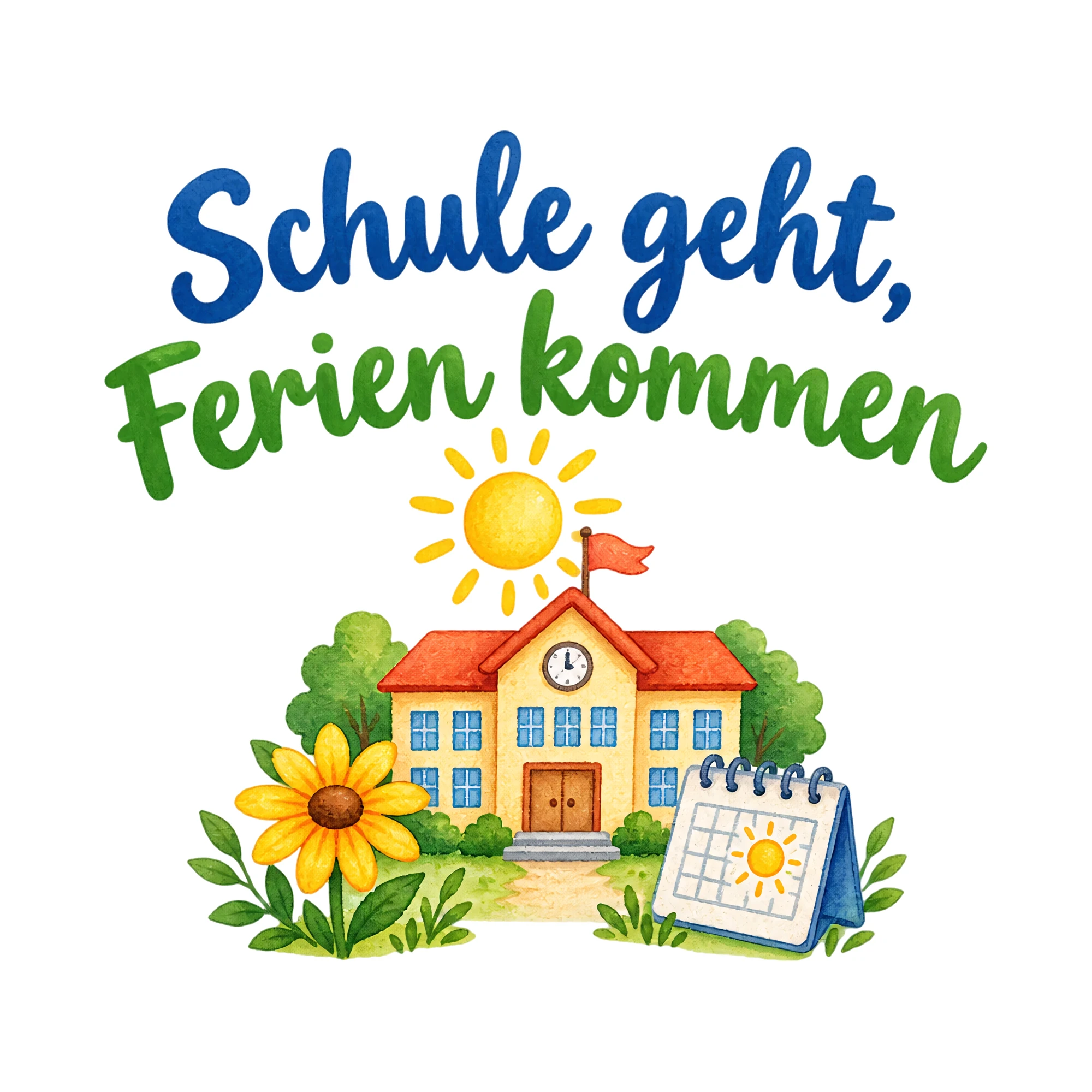 Bügelbild Schule geht, Ferien kommen, Lustiger Shirt Spruch als Grafik auf weißem Hintergrund (BB020116)