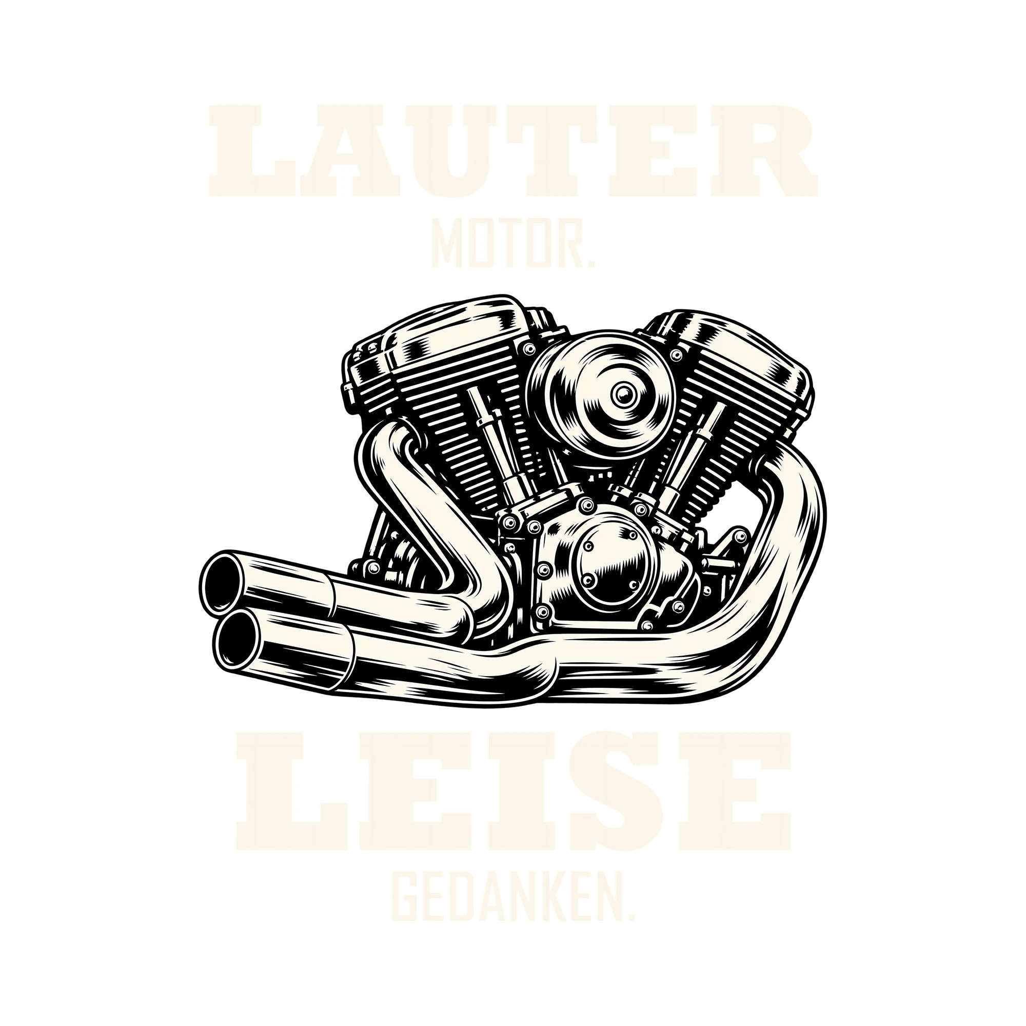 Bügelbild LAUTER MOTOR. LEISE GEDANKEN. als Grafik auf weißem Hintergrund (BB012734)