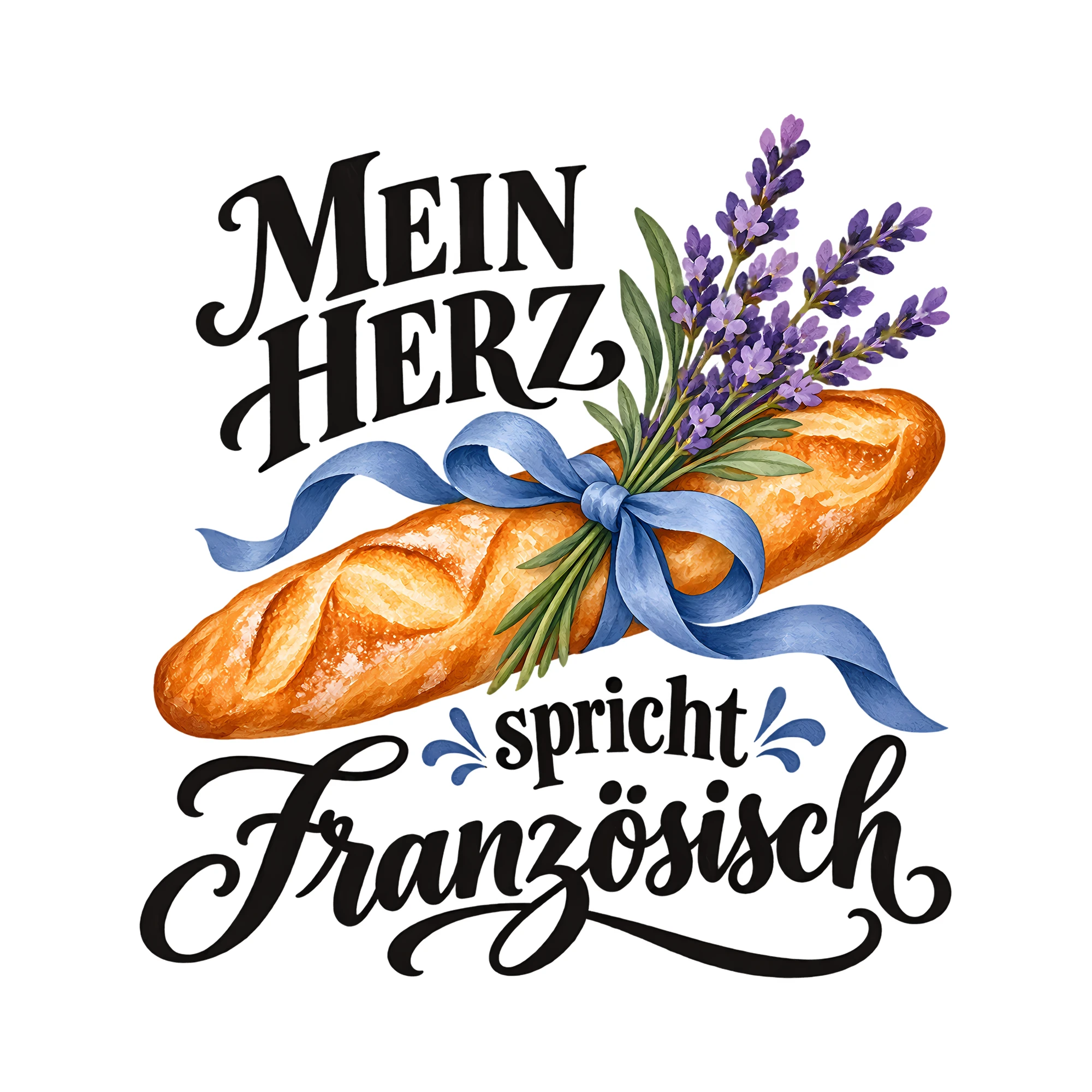 Bügelbild Mein Herz spricht Französisch als Grafik auf weißem Hintergrund (BB013645)