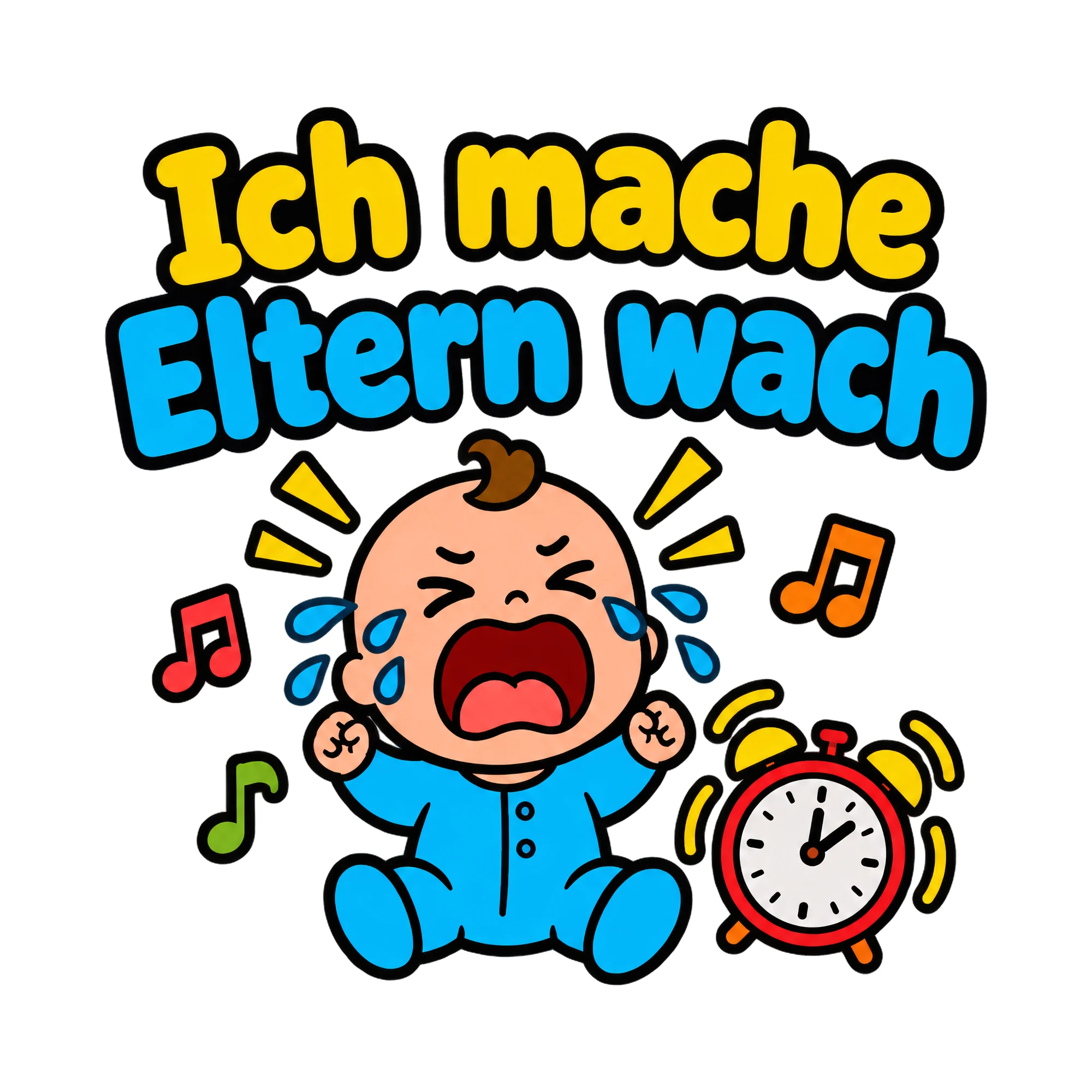 Bügelbild Ich mache Eltern wach als Grafik auf weißem Hintergrund (BB020054)