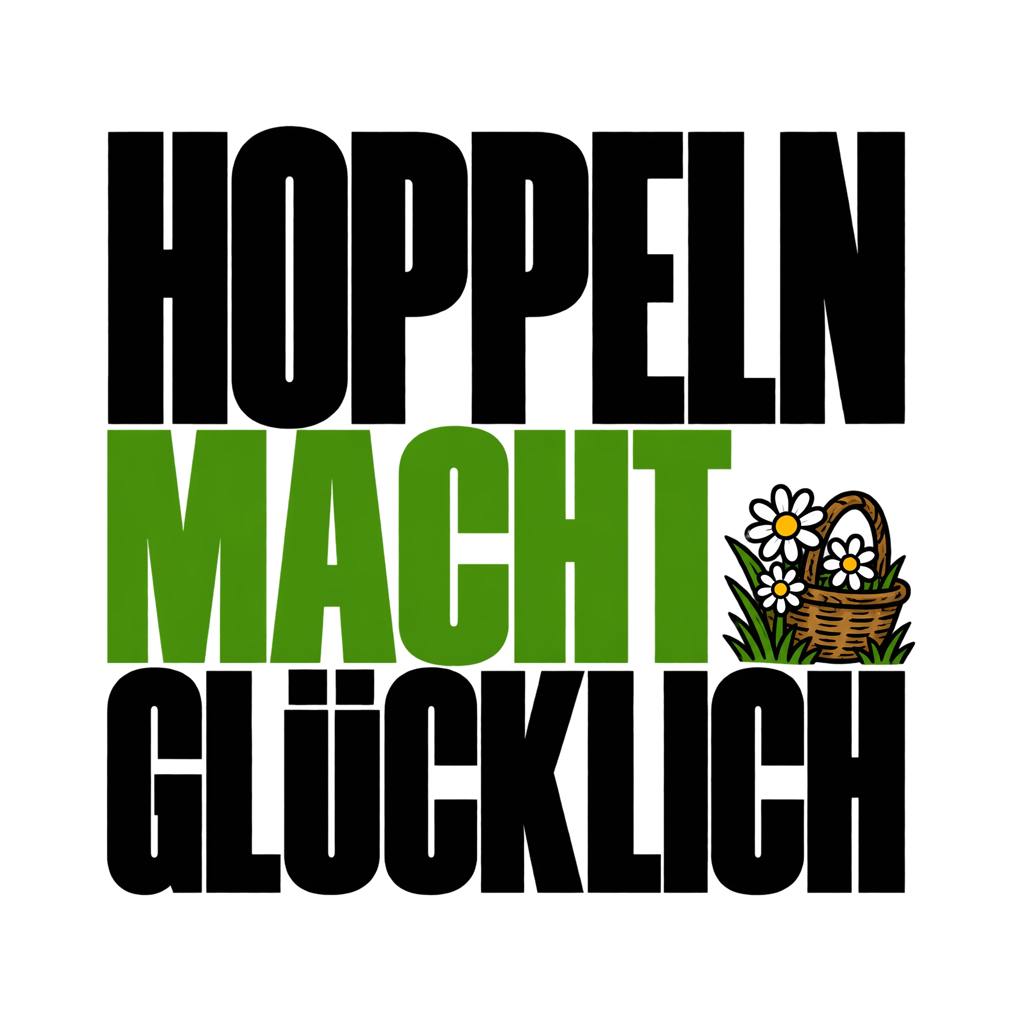 Bügelbild Hoppeln macht glücklich als Grafik auf weißem Hintergrund (BB013336)