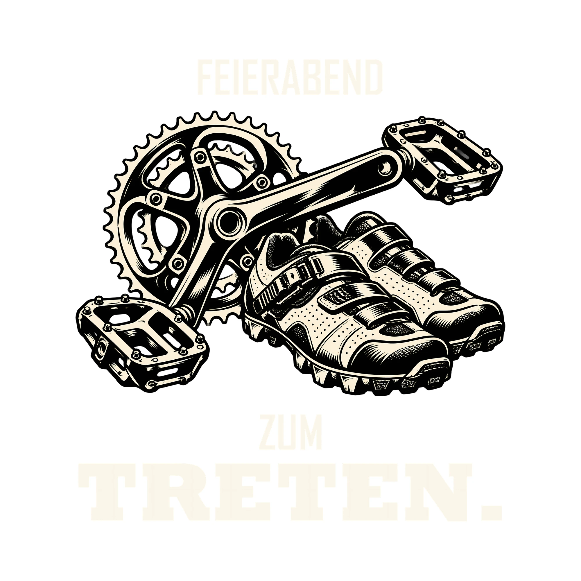 Bügelbild FEIERABEND ZUM TRETEN. als Grafik auf weißem Hintergrund (BB013711)