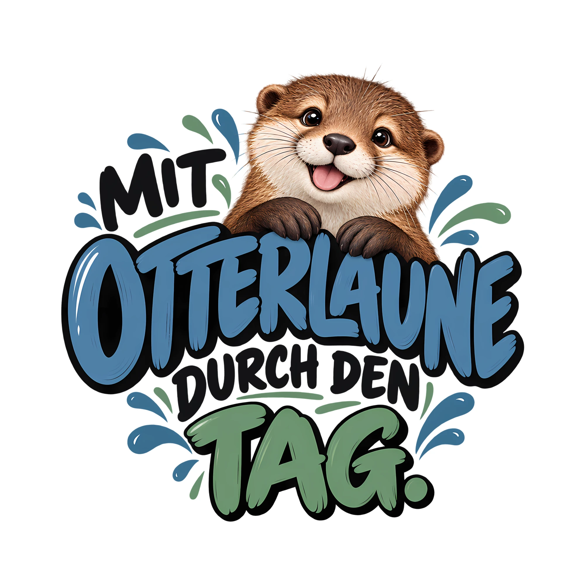Bügelbild MIT OTTERLAUNE DURCH DEN TAG. als Grafik auf weißem Hintergrund (BB014044)