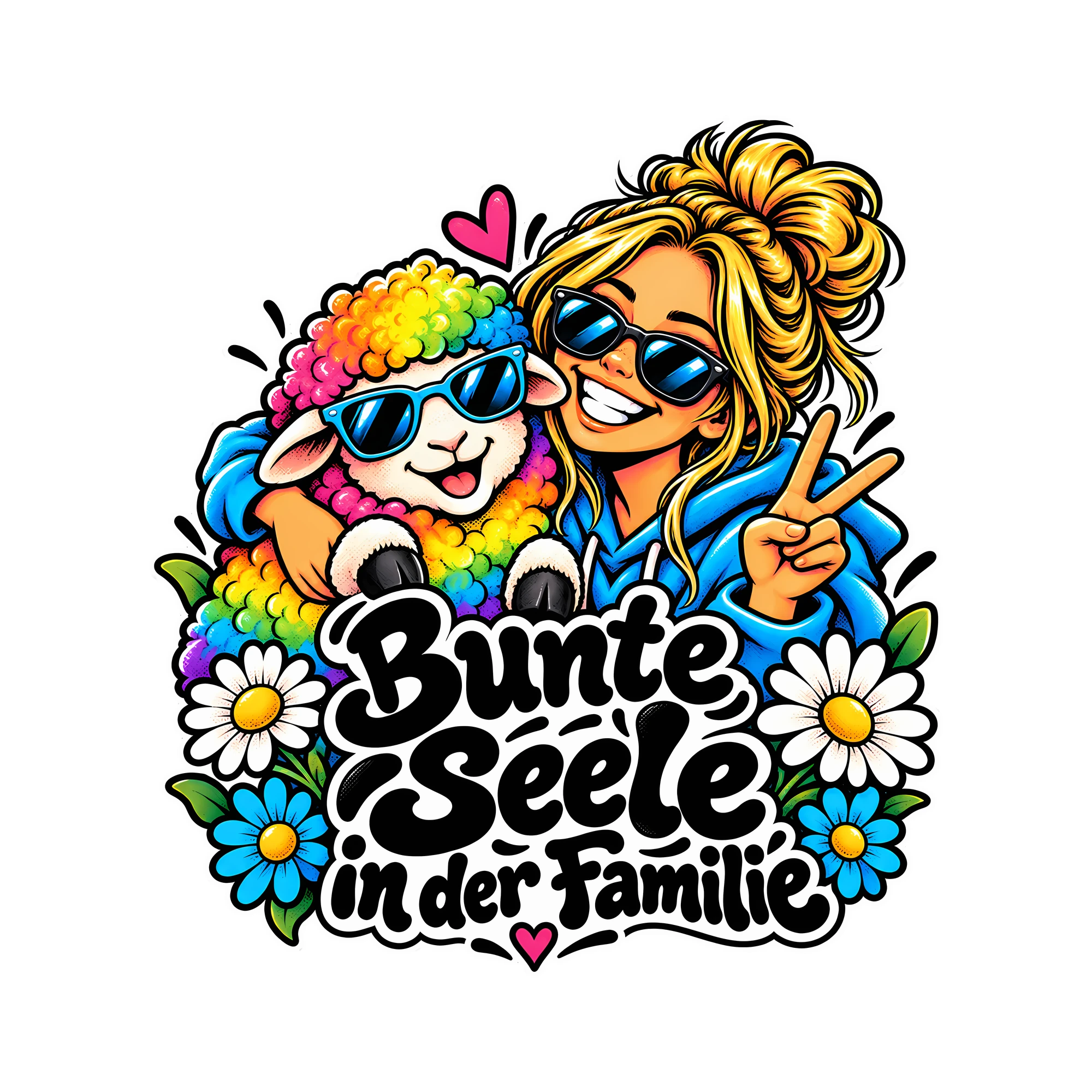 Bügelbild Bunte Seele in der Familie als Grafik auf weißem Hintergrund (BB013413)