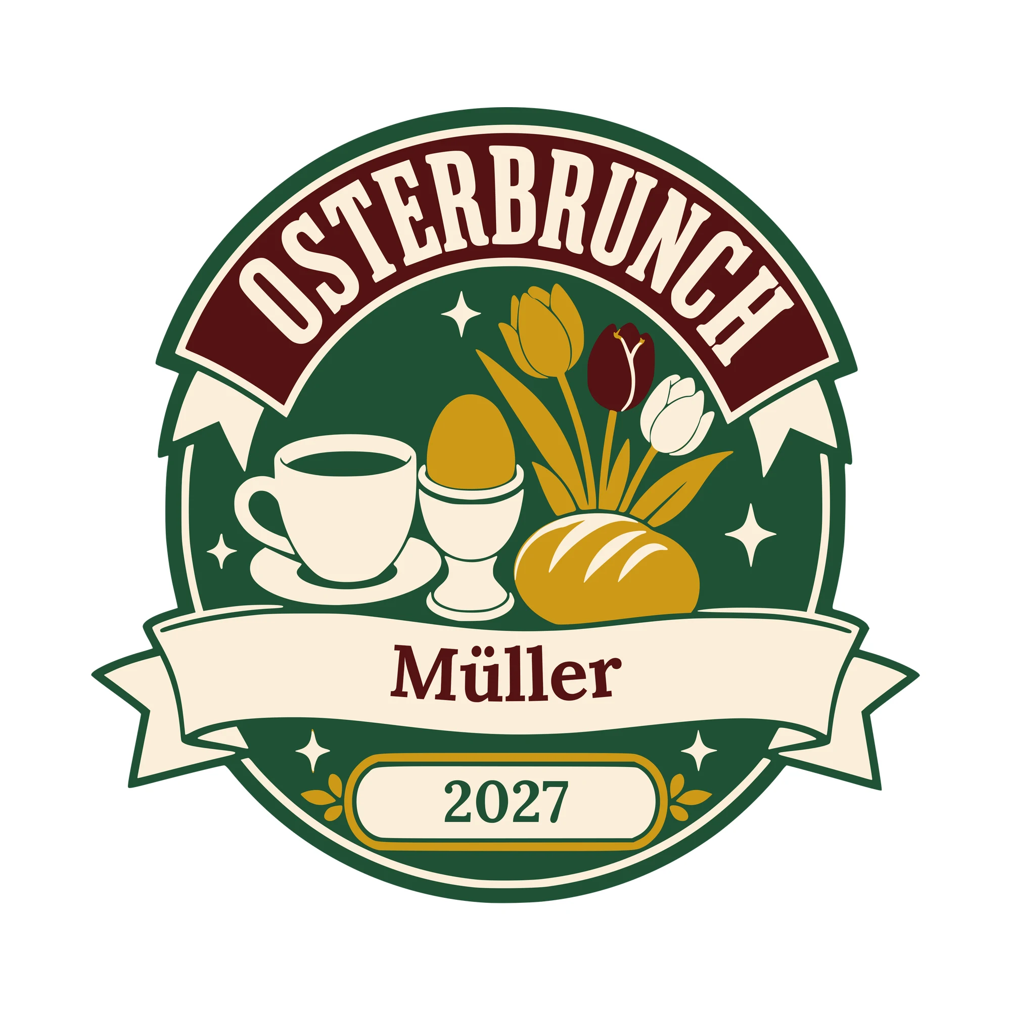 Bügelbild Osterbrunch mit Nachname und Jahr als Grafik auf weißem Hintergrund (BB010573)