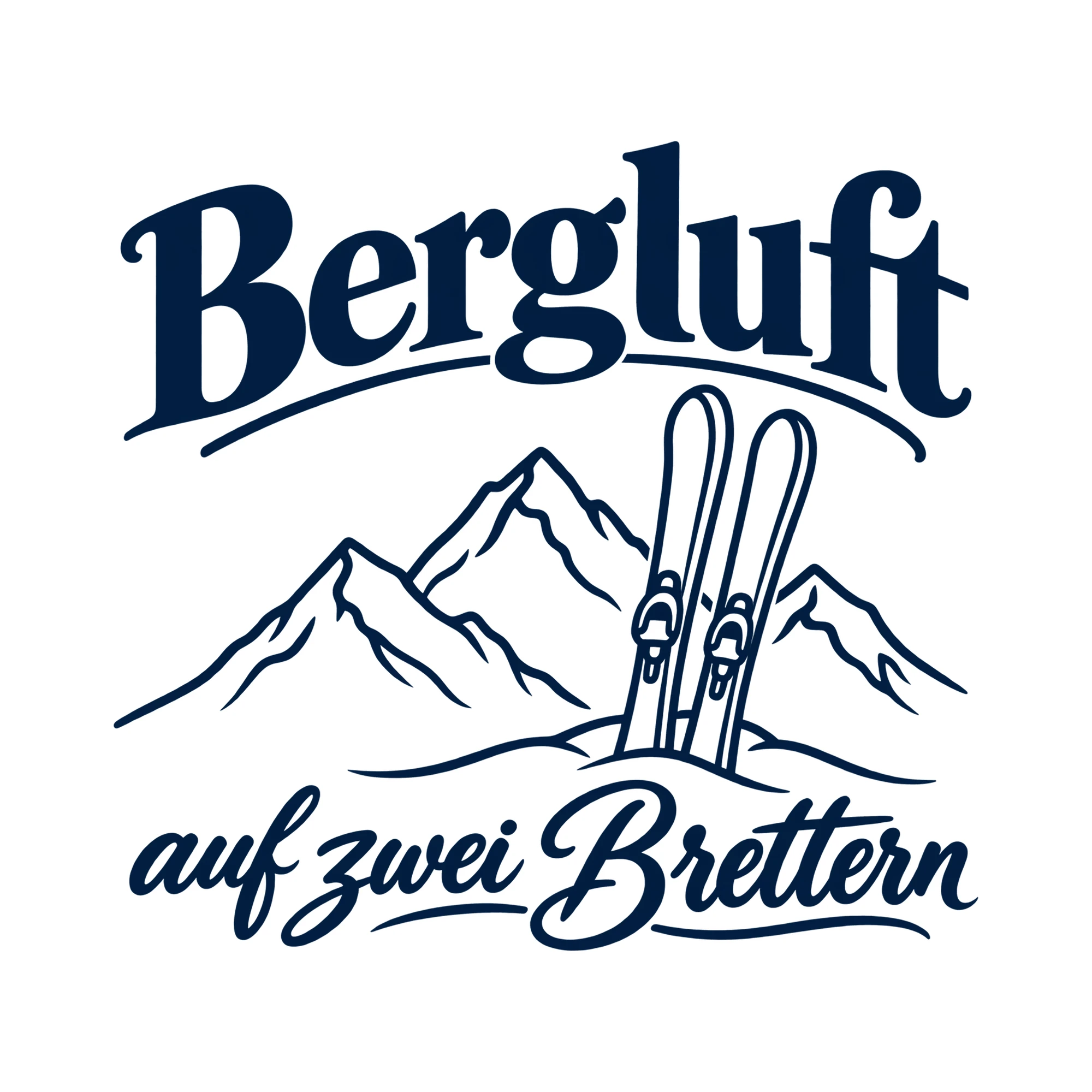 Bügelbild Bergluft auf zwei Brettern als Grafik auf weißem Hintergrund (BB013296)
