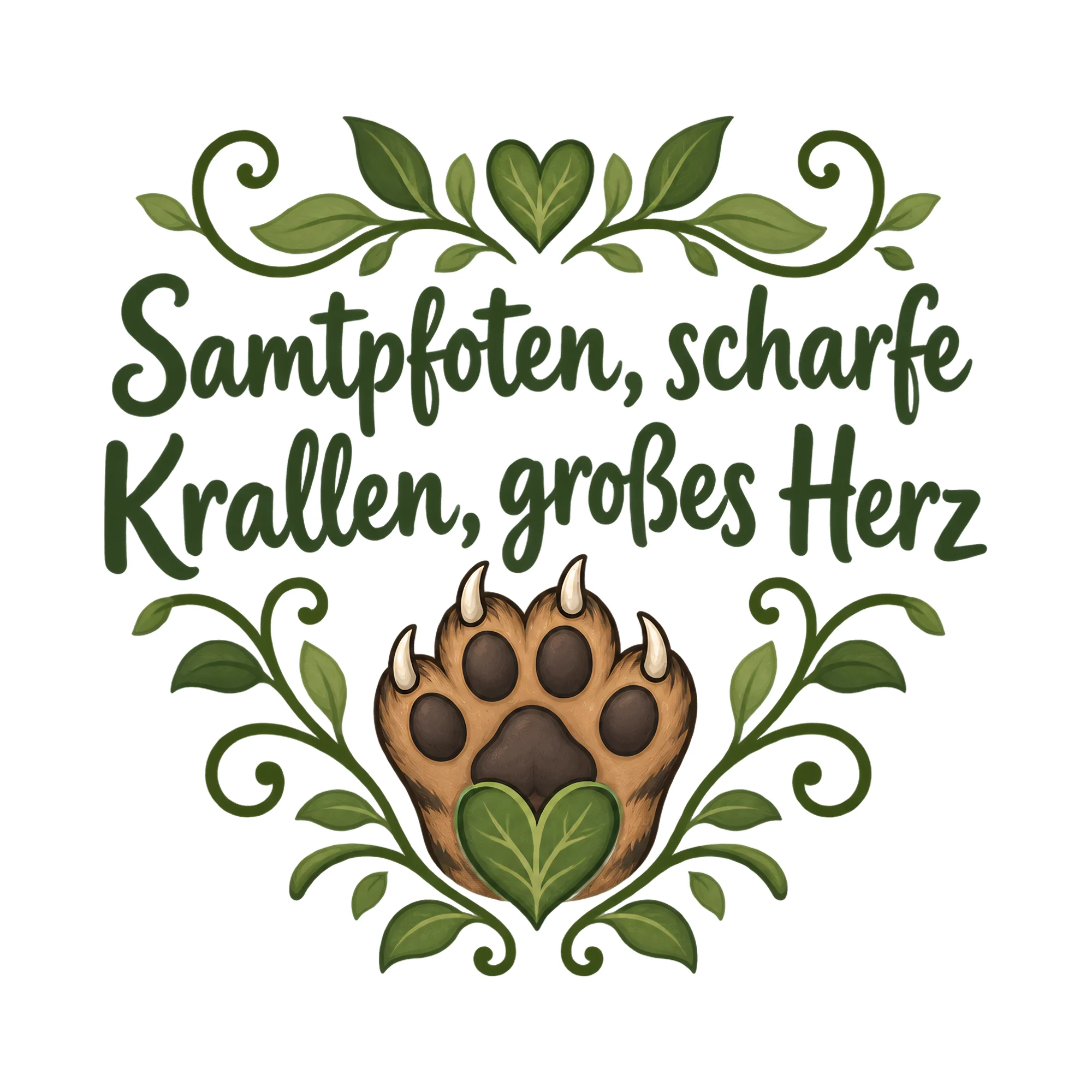 Bügelbild Samtpfoten, scharfe Krallen, großes Herz als Grafik auf weißem Hintergrund (BB019765)