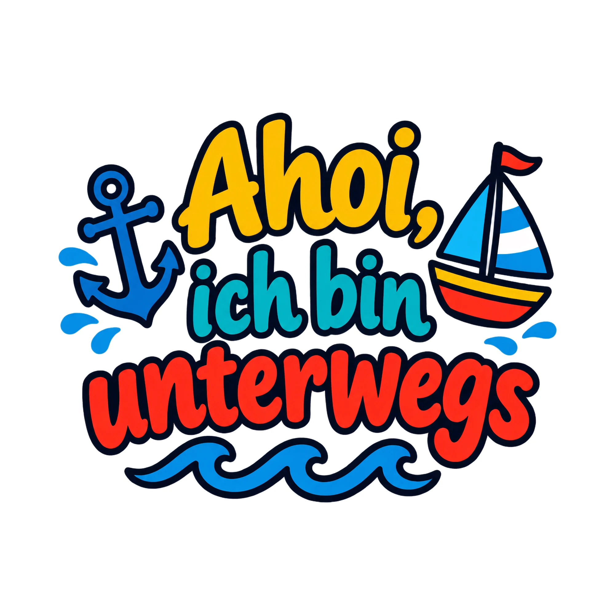 Bügelbild Ahoi, ich bin unterwegs als Grafik auf weißem Hintergrund (BB019403)